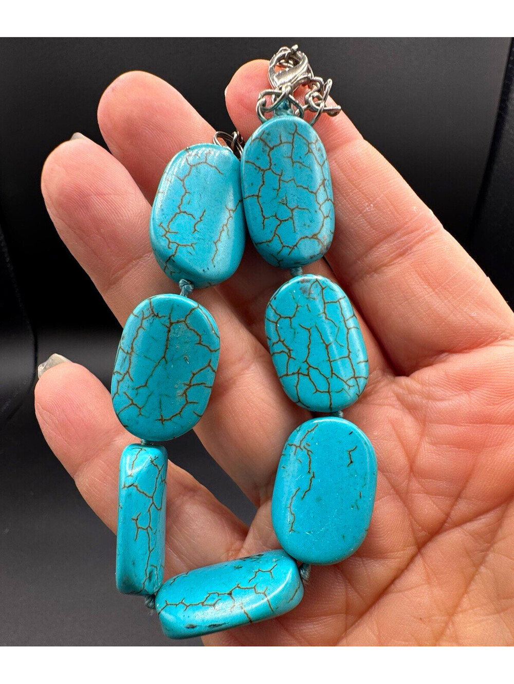 Turquoise Look Chunky Bead Bracelet Western Southwestern Boho Adjustable 11.5”